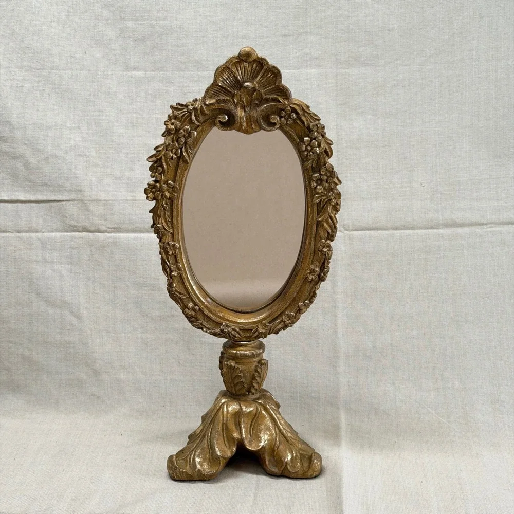 Vintage Gold Oval Table Mirror Ornate Vanity Mirror Romantic Gothic Decor